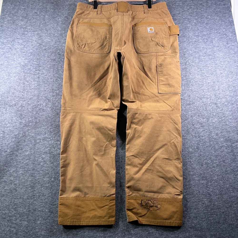Carhartt Men 38x32 Brown Relaxed Fit Double Front Work Pants Distressed